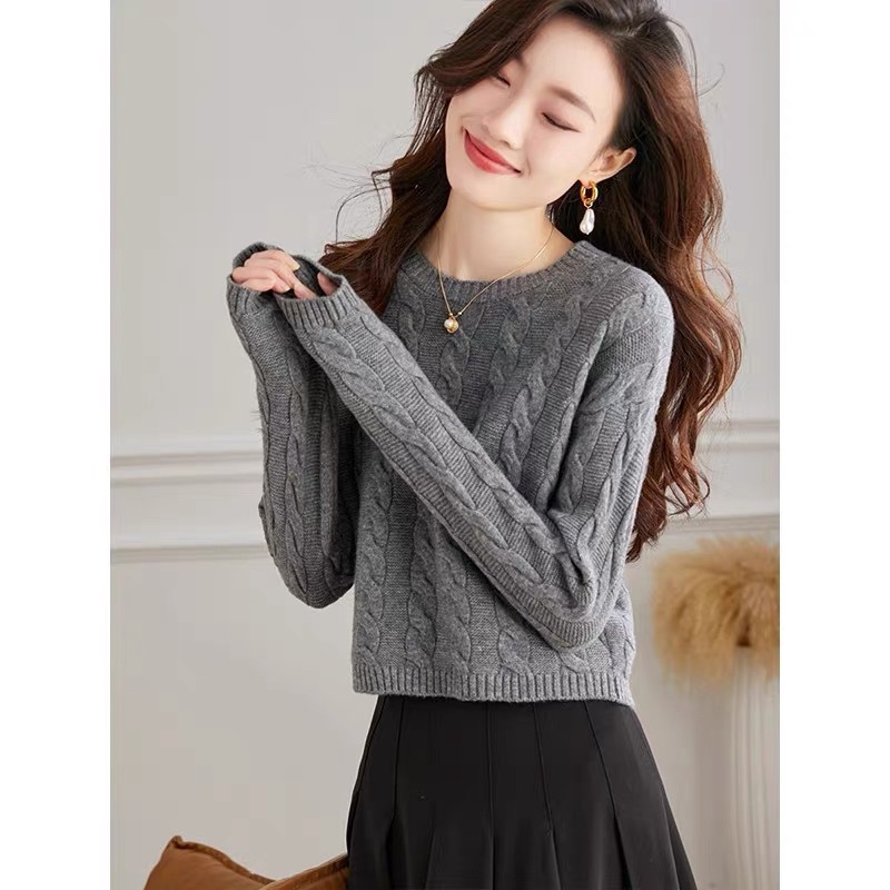 Corta camiseta de punto de cintura alta mujer otoño y invierno 2025 nuevo estilo extranjero cuello redondo jersey de torsión invierno camiseta de base image 3