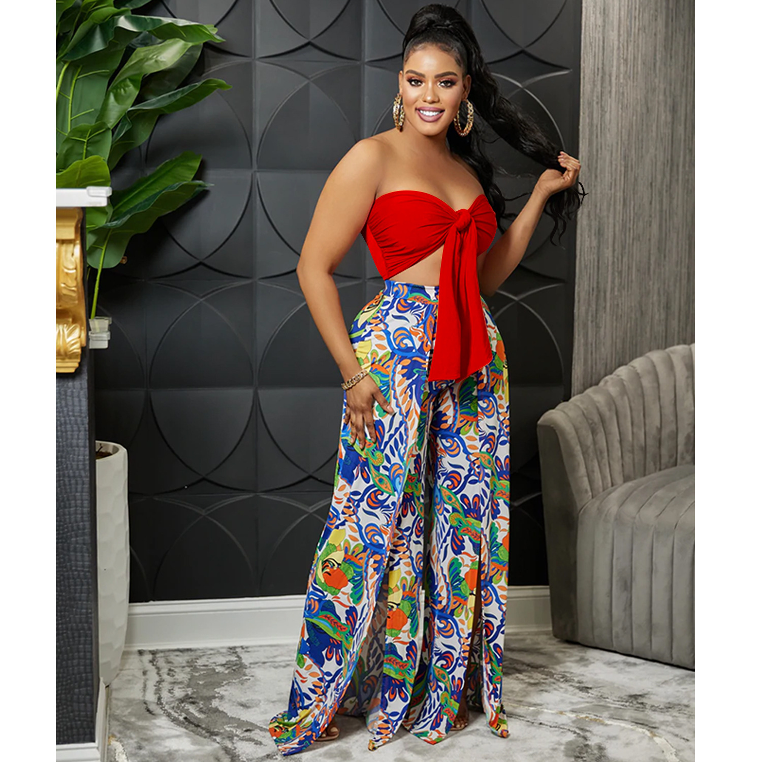 C5815 transfronterizo Europa y los Estados Unidos Aliexpress Amazon moda limpieza de pecho impresión espalda pantalones de dos piezas