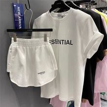 韩国东大门2024夏季字母印花垫肩短袖T恤+短裤套装两件套女潮