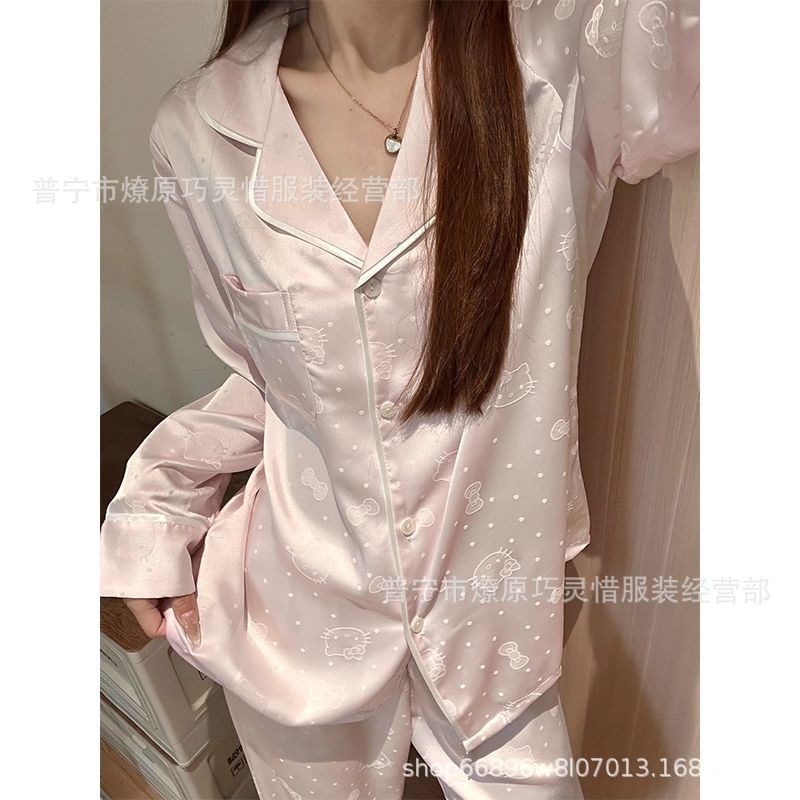 Pijama de verano nuevo hielo pantalones cortos de mangas cortas de dibujos animados KT gato coreano dormitorio de estudiantes ropa delgada set
