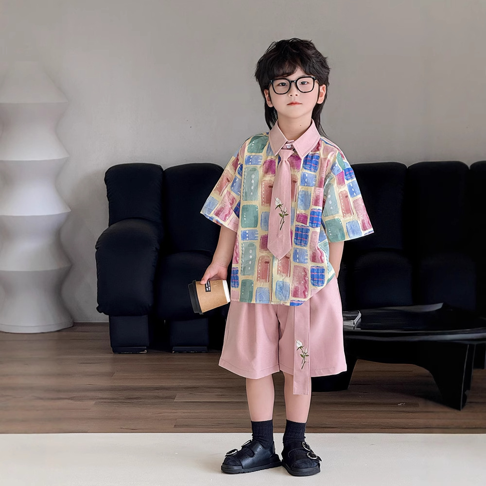 Детский летний комплект для мальчиков, рубашка для отдыха