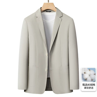 春秋新款男士西服外套中年商务休闲纯色百搭棉质小西装外套早秋男