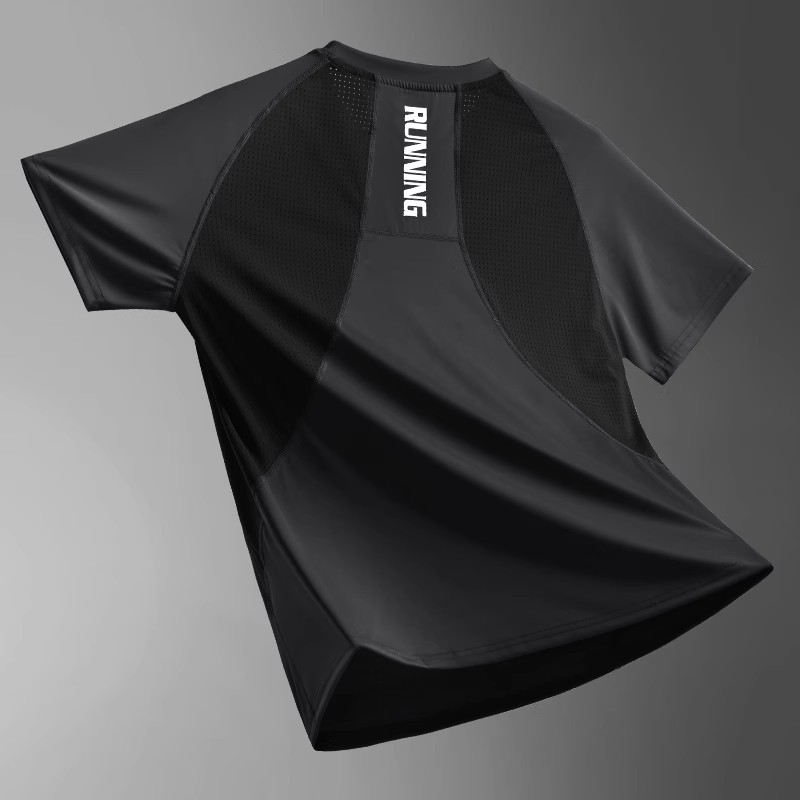 Camiseta deportiva de malla masculina profesional transpirable running fitness trajes de entrenamiento de hielo rápido secado verano delgado suelto mangas cortas