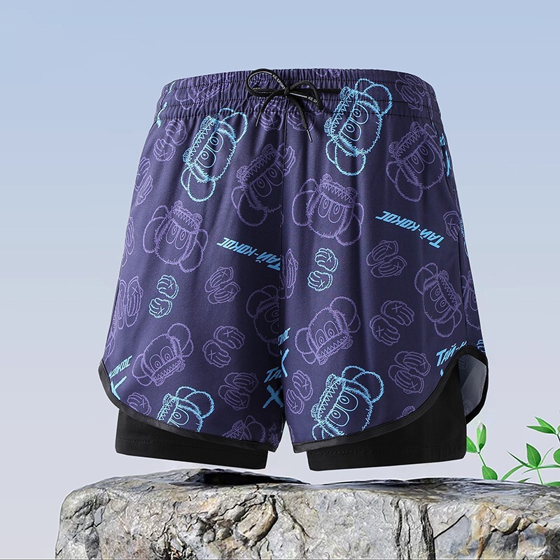 Men's Double-Layer Swimming Trunks, New Style, Loose Fit, Large Size, Anti-Embarrassment, Quick-Dry, Suitable for Hot Springs, Swimming, Sports, Cycling, and Running Shorts