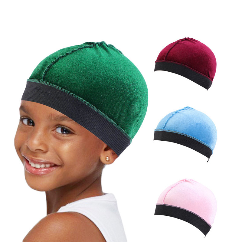 儿童天鹅绒松紧发带圆帽 假发帽 宝宝护发帽 velvet wave cap