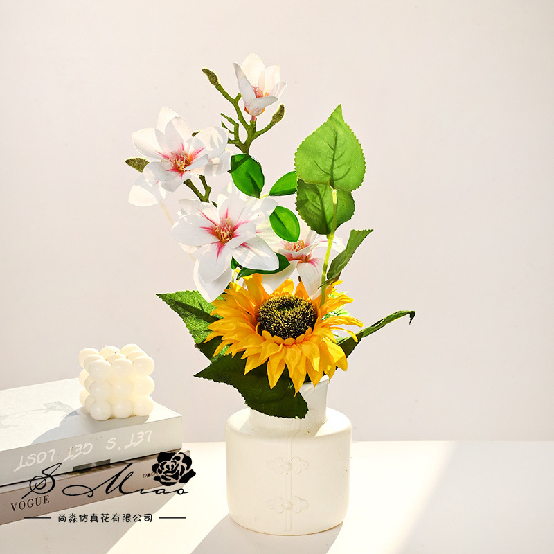 Simulación de flores magnolia flores de sol bonsai decoración creativa fábrica directa de plantas verdes artificiales flores falsas imitación de maceta image 4