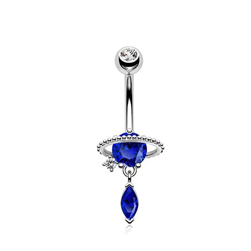 Stainless Steel Navel Ring With Natural Sapphire Pendant_voghion.com