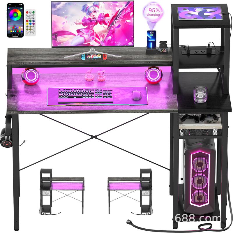 Cross-Border Exclusive Supply of Upgraded Gaming Desks with Led Light Strips, Small Computer Desks with Display Stand, Laptop Writing Desks Cross-Border Exclusive Supply of Upgraded Gaming Desks with Led Light Strips, Small Computer Desks with Display Stand, Laptop Writing Desks