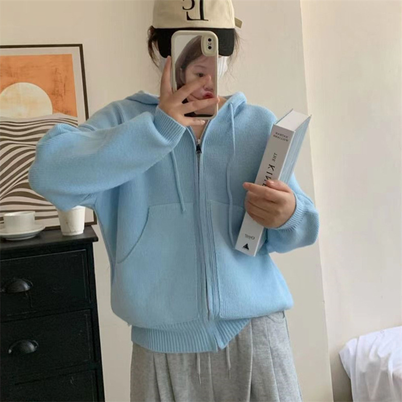 The laid-back style loose, casual and versatile sweater jacket is a new fashion hooded knitted cardigan for women in the autumn and winter of 2022 pic 45