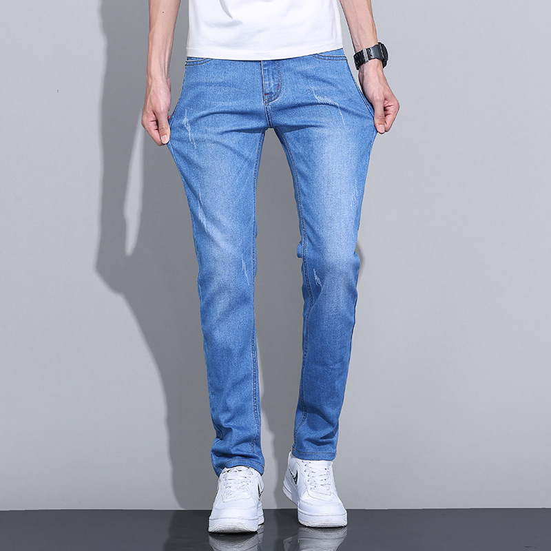 Calidad de los hombres pantalones vaqueros luz lujo casual marea calle slim fit moda boutique en stock jeans rectos