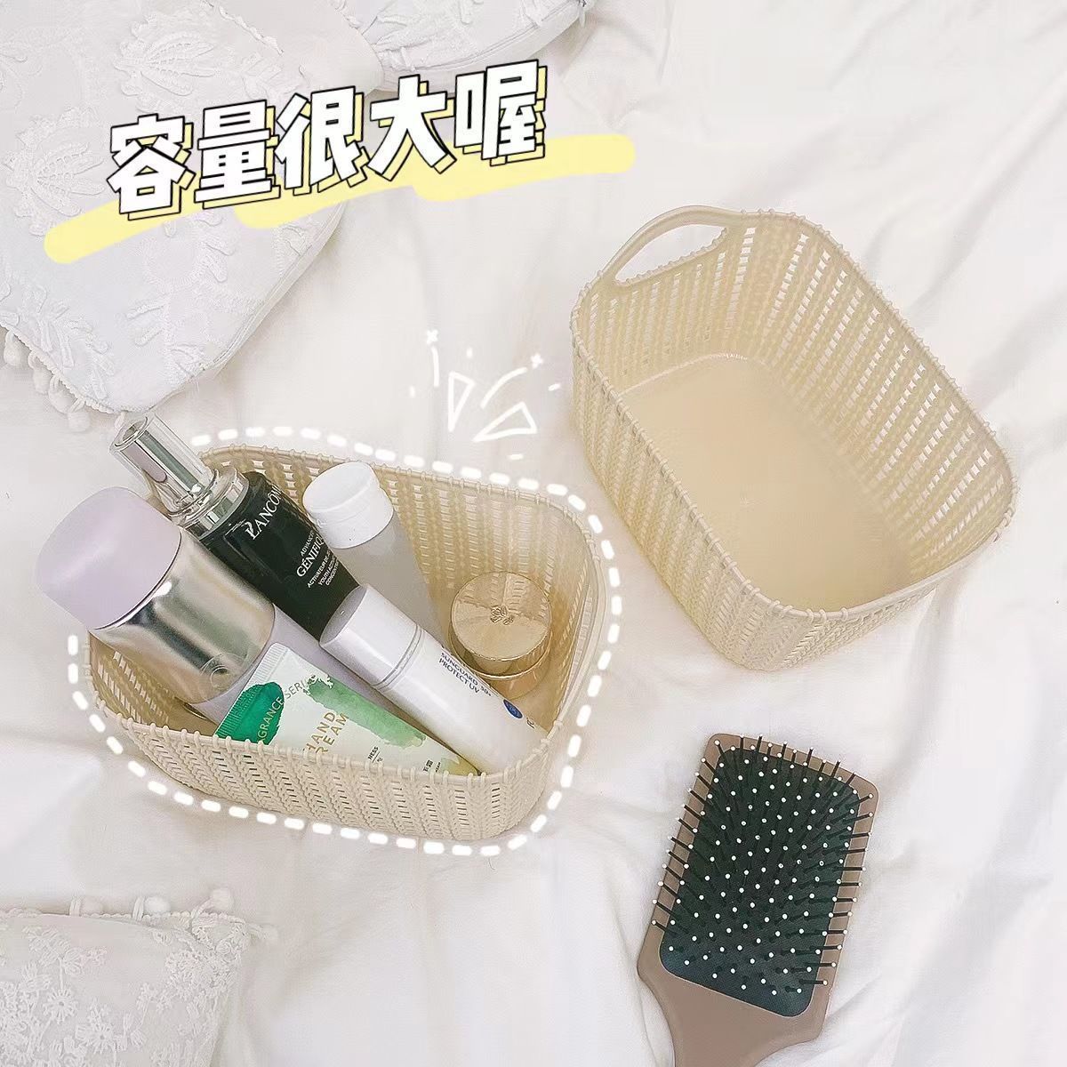 Cesta de almacenamiento de caña de imitación, snack, juguetes, cestas de almacenamiento de ropa portátil, cestas de almacenamiento de escritorio de plástico