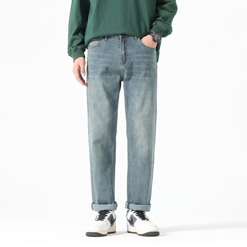 Autumn Loose Tapered High Street Jeans for Men, Slimming and Taller, Korean Style Small Straight Pants for Men, Light Blue Trendy