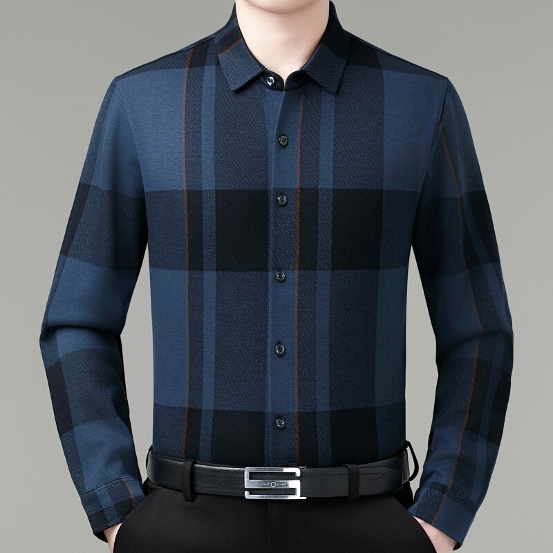 High-grade Mink Sheep Wool Shirt Men's 2024 New Style Plaid Non-ironing Middle-aged Dad's Top Business Warm Shirt High-grade Mink Sheep Wool Shirt Men's 2024 New Style Plaid Non-ironing Middle-aged Dad's Top Business Warm Shirt