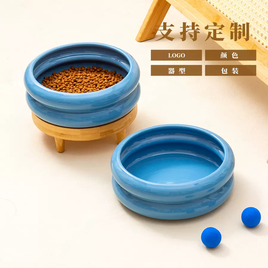 定制大号跨境猫咪宠物碗高颜值猫碗陶瓷高脚猫狗宠物陶瓷碗定做