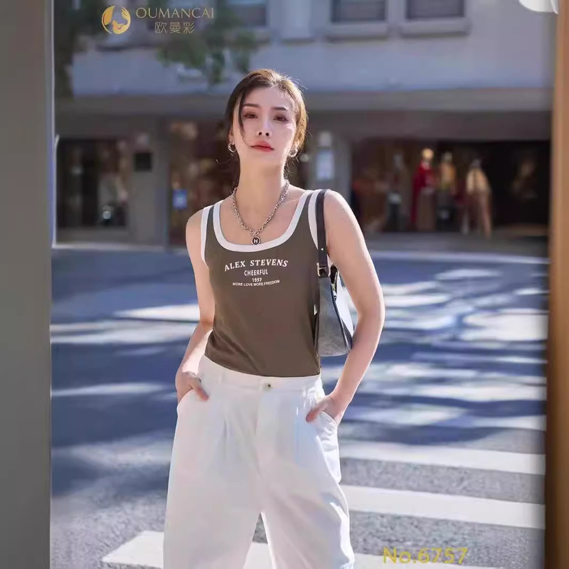 genuine goods Auman Color 6757 Threaded Women's Vest Wide Shoulder Strap Letter Icon Modal Fabric Factory Outlet