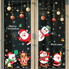 クリスマス装飾品二重開ガラス扉貼り画店舗ショーウインドーシーン配置サンタクロース糊なし静電気シール