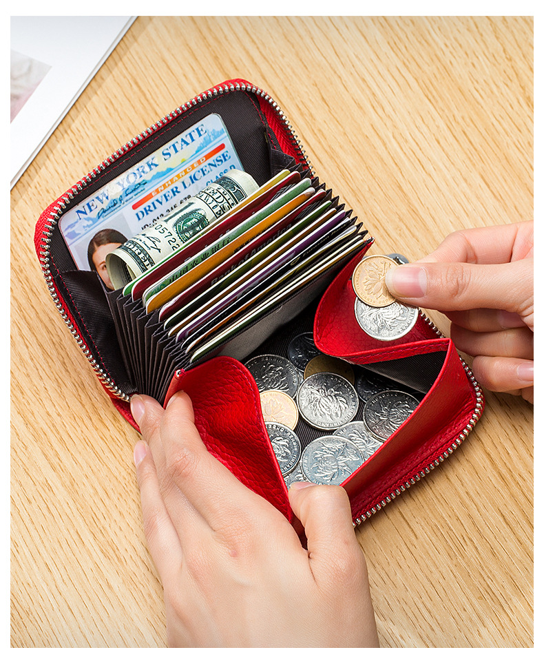 Heißer verkauf große kapazität reißverschluss akkordeon karte aus echtem leder RFID Japanischen multifunktionale geldbörse_voghion.com