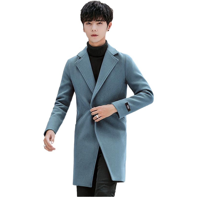 2022 nuevos hombres de la gabardina de los hombres de estilo coreano de moda de media longitud abrigo de lana de los hombres forrado de lana engrosada