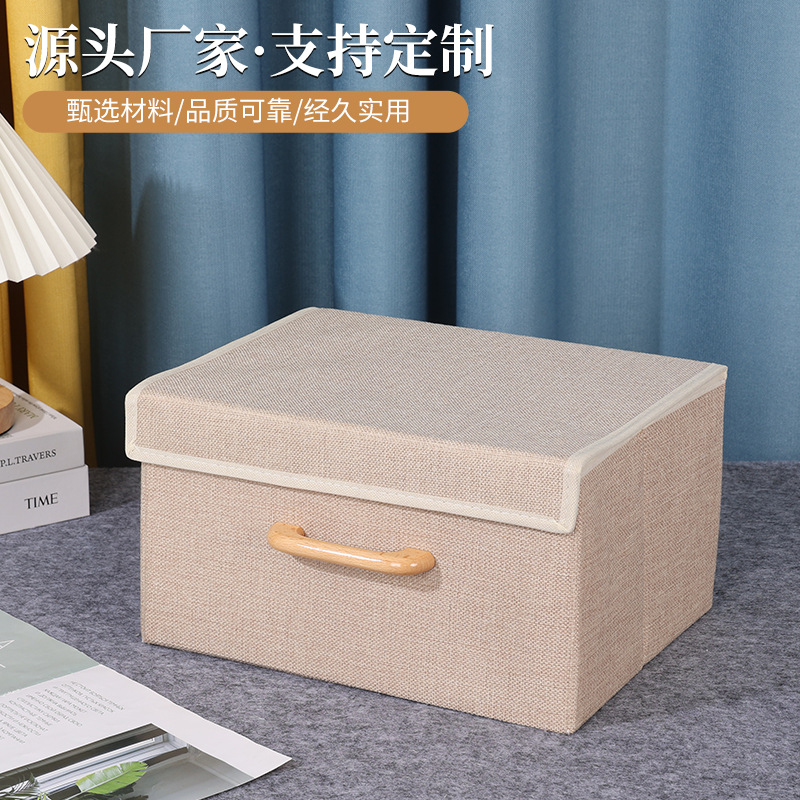 Caja de almacenamiento de lino y algodón multiusos con tapa Caja de almacenamiento de ropa de dormitorio Documentos de oficina Tela Caja de almacenamiento portátil al por mayor