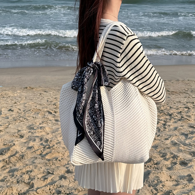 クロスボーダー暗号化ドロップシッピング女性用ニットバッグ、大容量トートバッグ、女性用ニットバッグ、ビーチバッグ、ショルダーバッグ、ポータブル|undefined