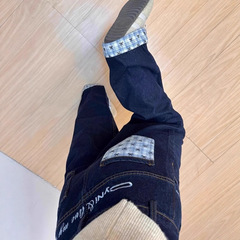 小个子格子拼接牛仔裤女新款设计感蝴蝶结宽松阔腿裤子显瘦拖地裤