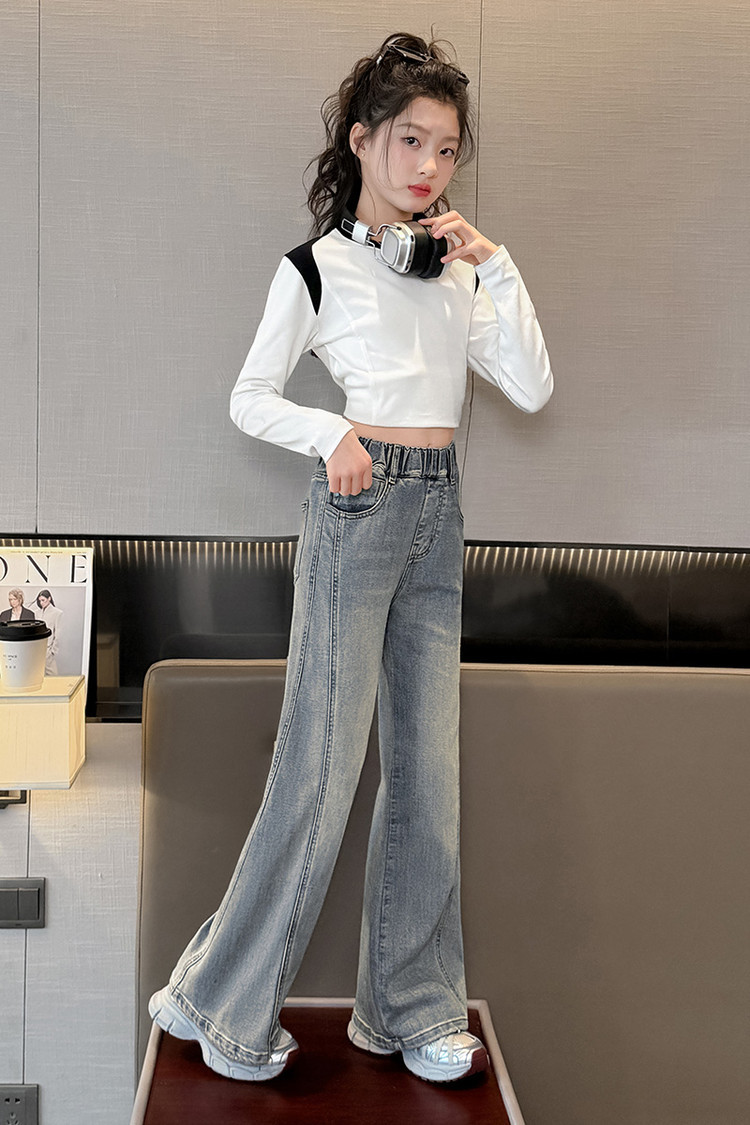 Men's Clothing Vintage Blue Flared Jeans For Kids - Stretchable Waistband, Comfortable Denim Fabric, Unisex Design For Boys & Girls (120cm-170cm)_voghion.com