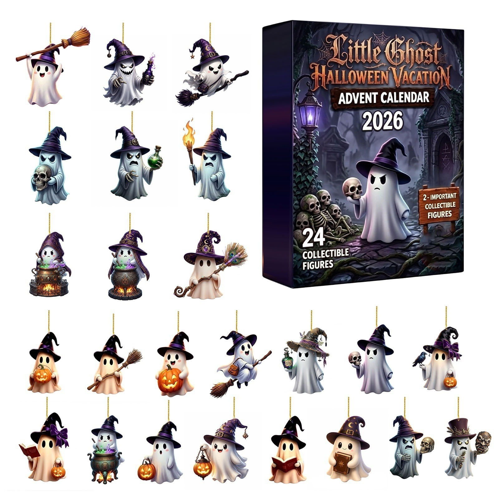 Caja Ciega de Calendario de Adviento de 24 Casillas de Acrílico Colgante para Halloween