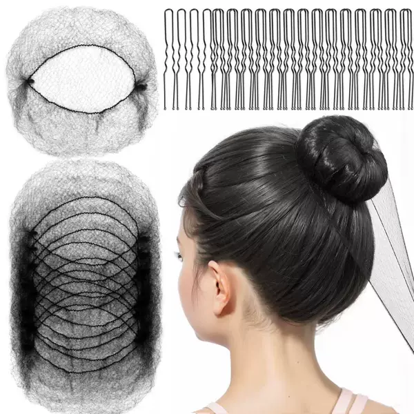 Wholesale Children's Hairnets 30cm Invisible Hairnets 20 Nets Plus 40 U-Shaped Clips Dance Hairnet Bags