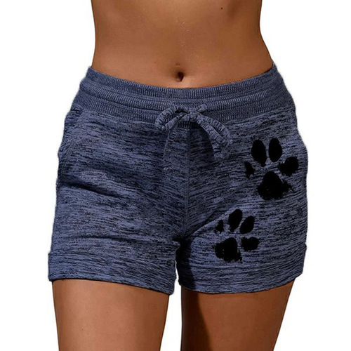 Women's printed base shorts, yoga pants, sports waist waist straps, elastic European and American style, casual and all-match