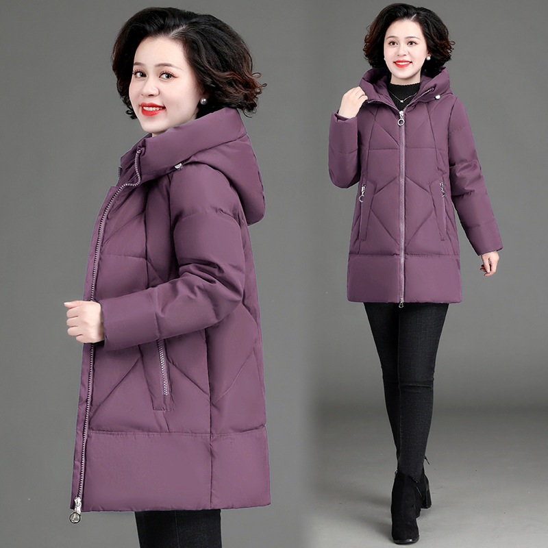 2022 Winter cotton-padded jacket new middle-aged and elderly cotton-padded clothes women's mother hooded cotton-padded jacket large size long thick coat