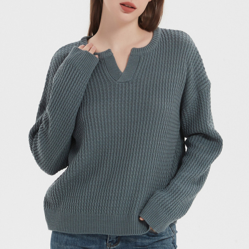 Ready-Made Sweaters Customized Cross-Border Foreign Trade European and American Solid Color Sweater Jackets Amazon Casual Versatile Women's Knitted Sweaters Ready-Made Sweaters Customized Cross-Border Foreign Trade European and American Solid Color Sweater Jackets Amazon Casual Versatile Women's Knitted Sweaters