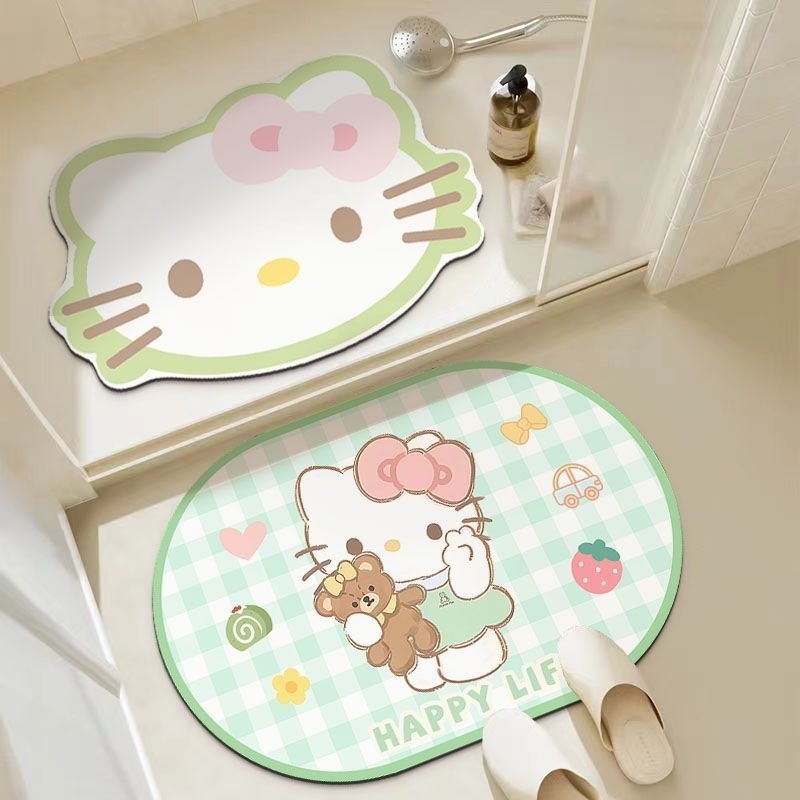 可爱凯蒂猫硅藻泥浴室吸水速干垫入户防滑门垫家用门口装饰脚垫|undefined