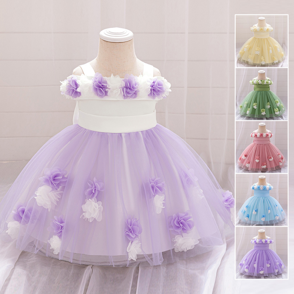 Nueva falda de vestir para niños de Amazon, tirantes, flores tridimensionales, vestido de novia, falda tutú, vestido de cumpleaños para niñas