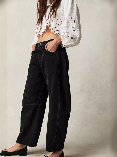 2025 new Amazon Xiyin cross-border European and American autumn casual loose mid-waist tube women's jeans