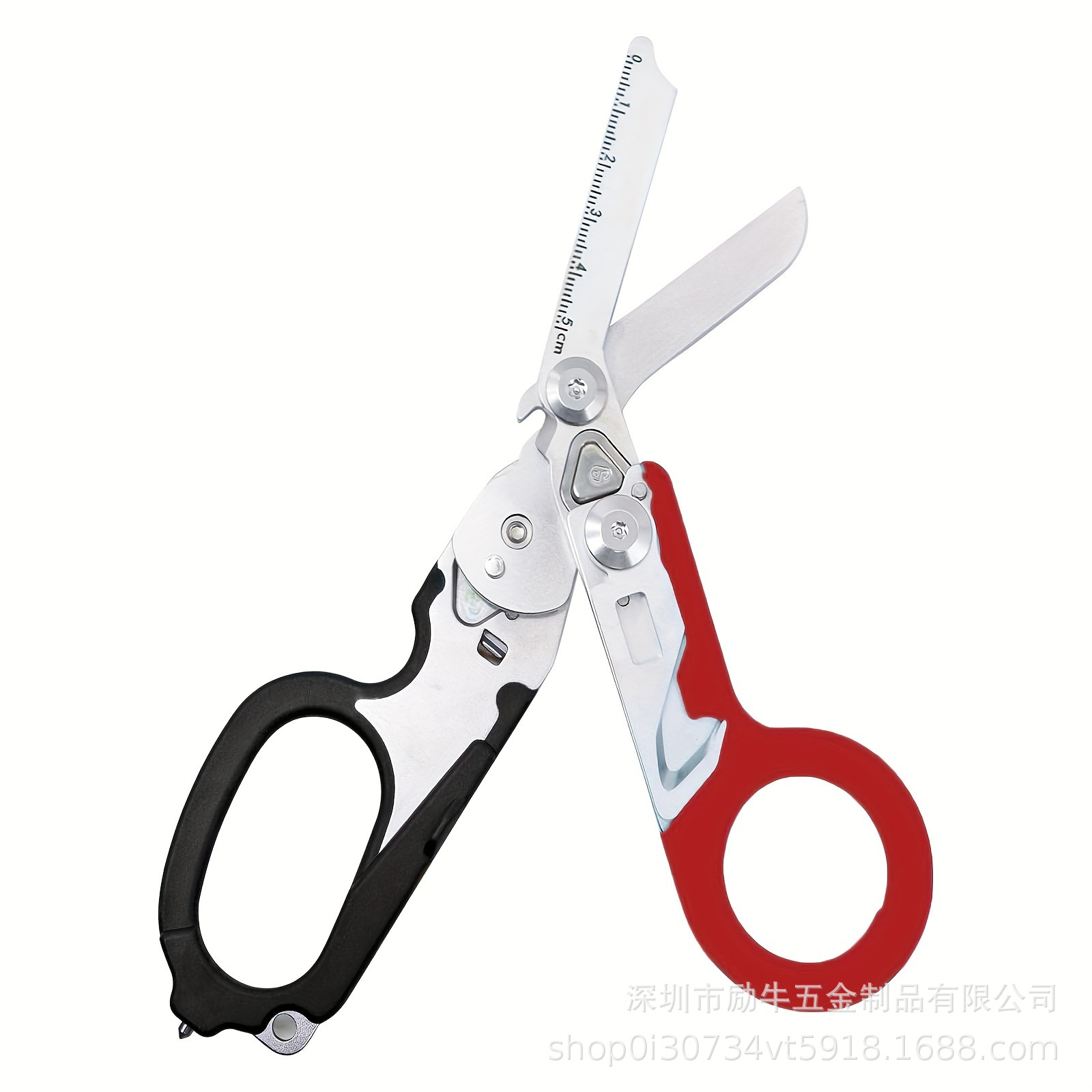 검정색과 빨간색 가위 + 조정 렌치