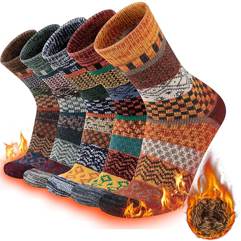 Merino Wool Socks for Men, Amazon Bestseller, Thickened for Warmth, Vintage Ethnic Style Socks, Double-Needle Thick Thread