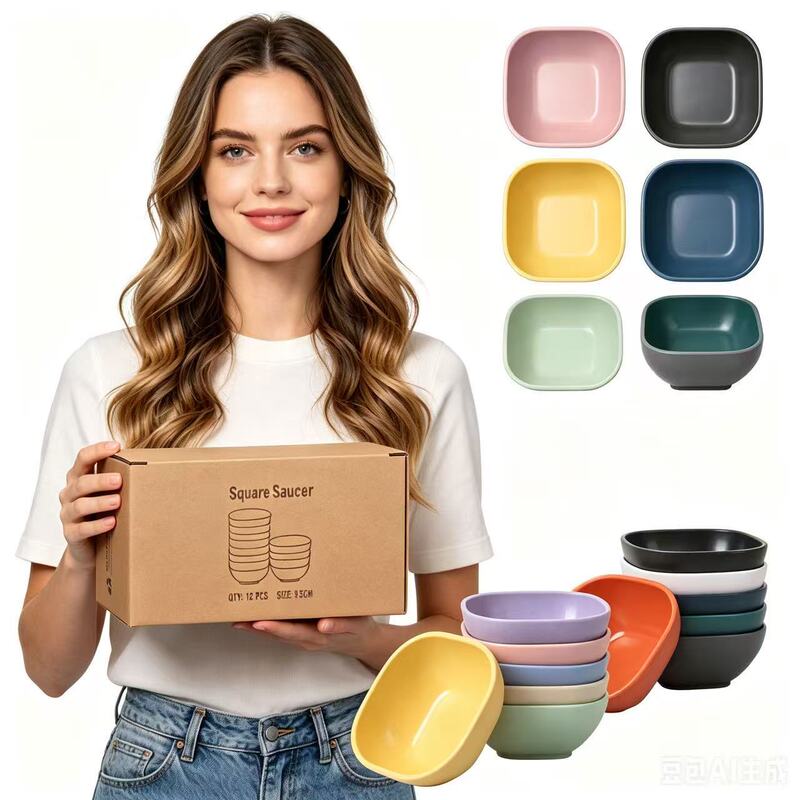Cross-border Amazon small square seasoning dish set, square sauce and side dish small plates, 12-piece gift box set Cross-border Amazon small square seasoning dish set, square sauce and side dish small plates, 12-piece gift box set