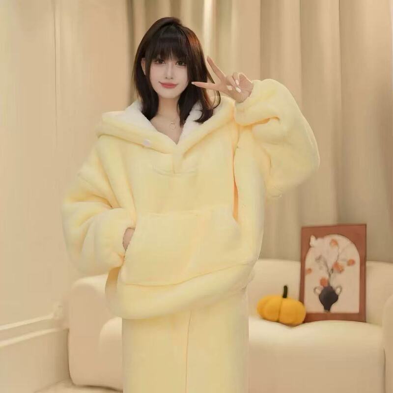 2026 New Hooded Pullover Sweatshirt Coral Fleece Pajama Set Sweet Couple's Thickened Warm Home Wear 2026 New Hooded Pullover Sweatshirt Coral Fleece Pajama Set Sweet Couple's Thickened Warm Home Wear