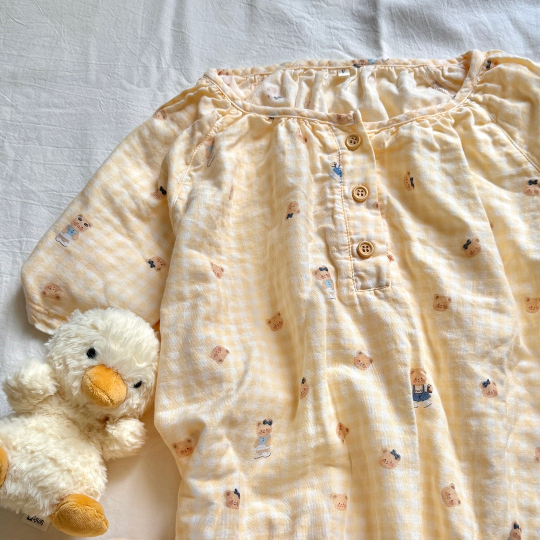 라운드넥 반팔 반바지 세트 - 버터베어 옐로우