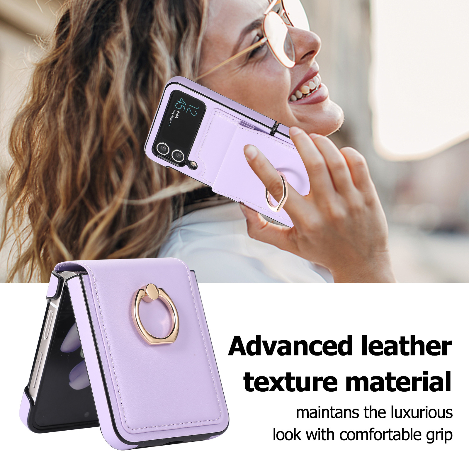 Suitable for Samsung Zip4/5 solid color 360 degree rotating ring bracket ZFLIP3 anti drop protection folding shell_voghion.com