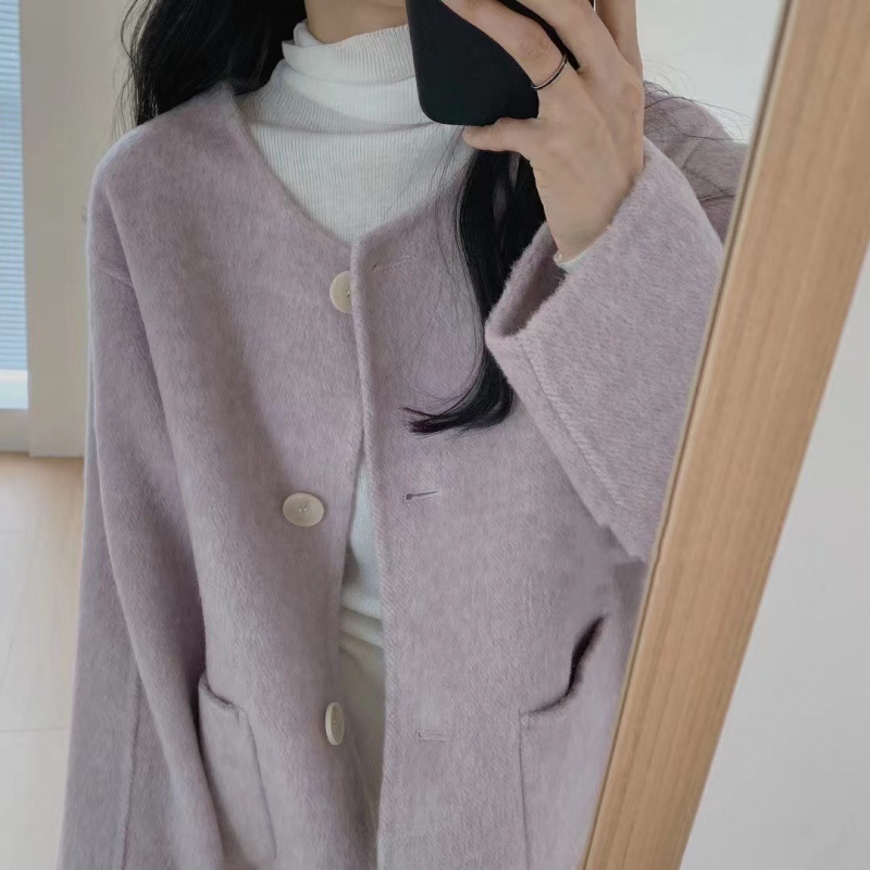 韩系秋装2025新款茶系穿搭一整感韩剧小香风毛呢外套女|undefined