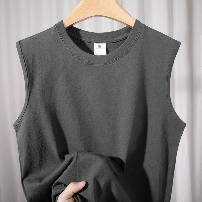 Dark Charcoal Gray! 250g Heavyweight Pure Cotton Sleeveless T-Shirt Pure Color Combed Cotton Loose American Casual Vest Summer