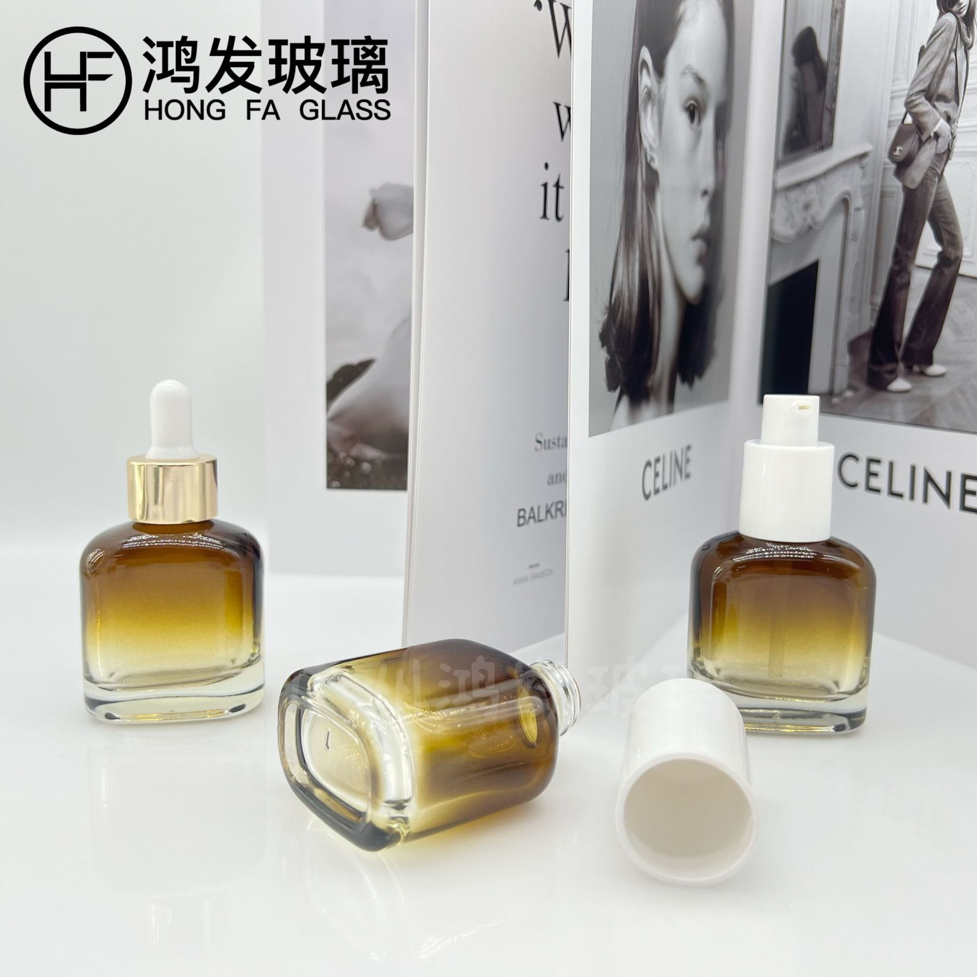 工厂现货30ml扁型圆肩瓶乳液精华液粉底液隔离防晒液化妆品玻璃瓶