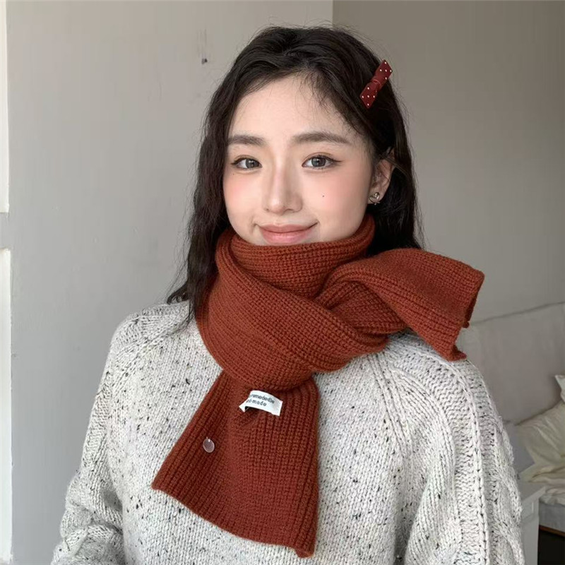 韩系仿羊毛针织毛线围巾女秋冬氛围感显白加厚保暖纯色围脖情侣款|undefined