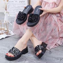 厚底增高水晶闪亮居家室内外穿凉拖鞋女新款夏季时尚松糕坡跟凉拖