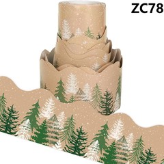 圣诞树公告板边框牛皮纸彩色水彩森林模切装饰边框卷黑板墙贴纸