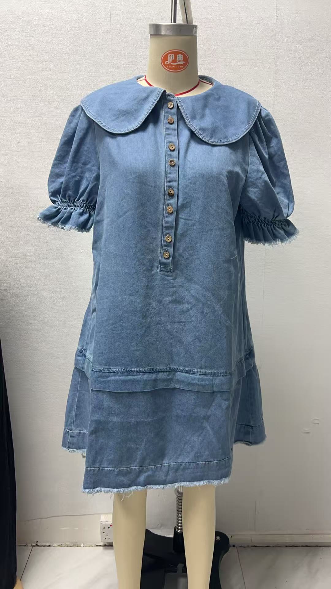 Women's Summer Denim Dress New Arrival Lapel Loose Ruffle Style_ecoleips.com