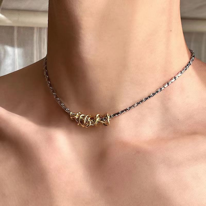 New Hip-Hop Titanium Steel Gold Chain Snake Bone Chain Niche Luxury Clavicle Chain Simple High-End Necklace Made Entirely of Titanium Steel