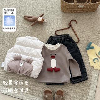 秋冬新款婴幼儿保暖三件套羽绒马甲男宝宝加绒打底衫保暖棉裤套装