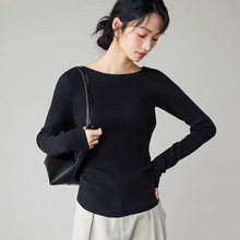 时髦心机法式JI简可机洗羊毛捏褶针织上衣轻设计一字领纯色打底衫